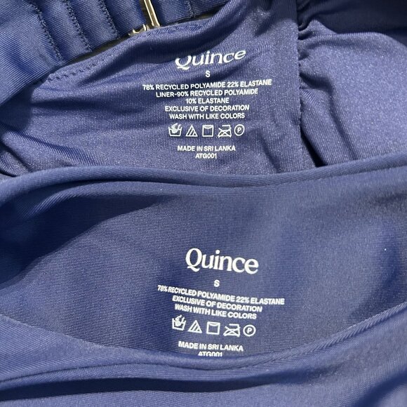 NWT Quince Small Italian Adjustable V Neck Bikini High Leg Cheeky Bottom Navy - Picture 4 of 8